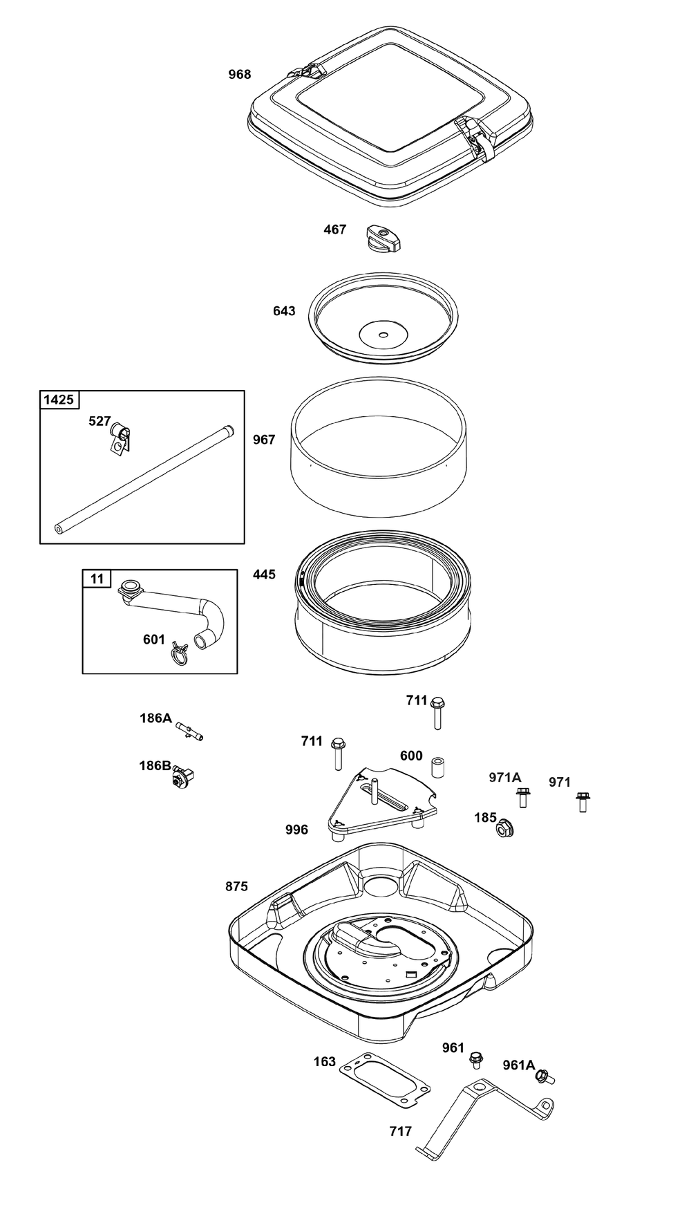 Air Cleaner Group Diagram and Parts List for 386777-0145-G1  Briggs and Stratton Engine